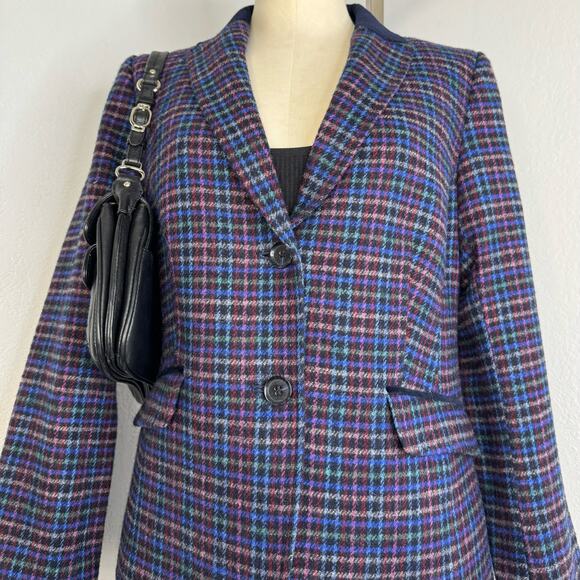 Talbots Mistletoe Plaid Shetland Wool Blend Blazer Dark Academia Size 12 Petite - Picture 1 of 16